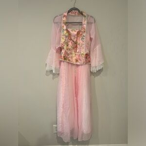 Pink embroidered flowy hanfu traditional costume dress set